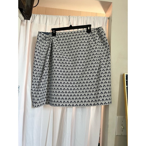 Talbots Plus Petite 22WP COTTON A-LINE SKIRT - FAN PRINT Navy White Mini Summer - Picture 6 of 6